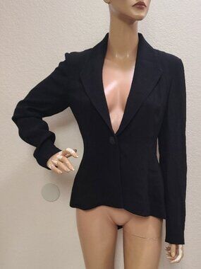 ZELDA BLACK CREPE BLAZER JACKET ONE-BUTTON HIGH-LOW HEM FIT & FLARE sz 6